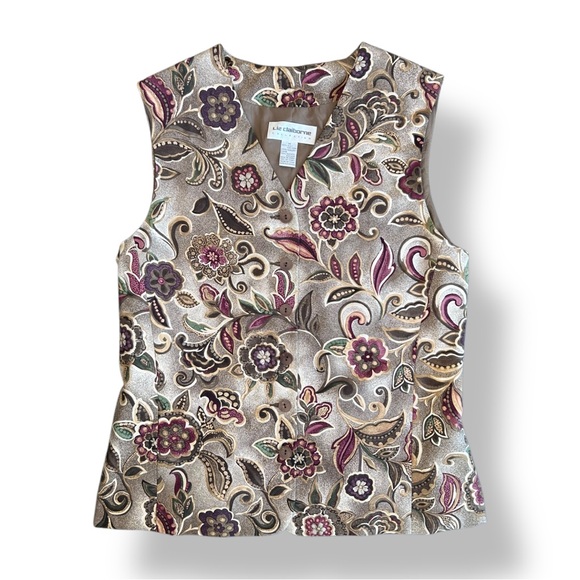 4/$20 Liz Claiborne Silk Floral Button-Front Vest - Picture 3 of 4